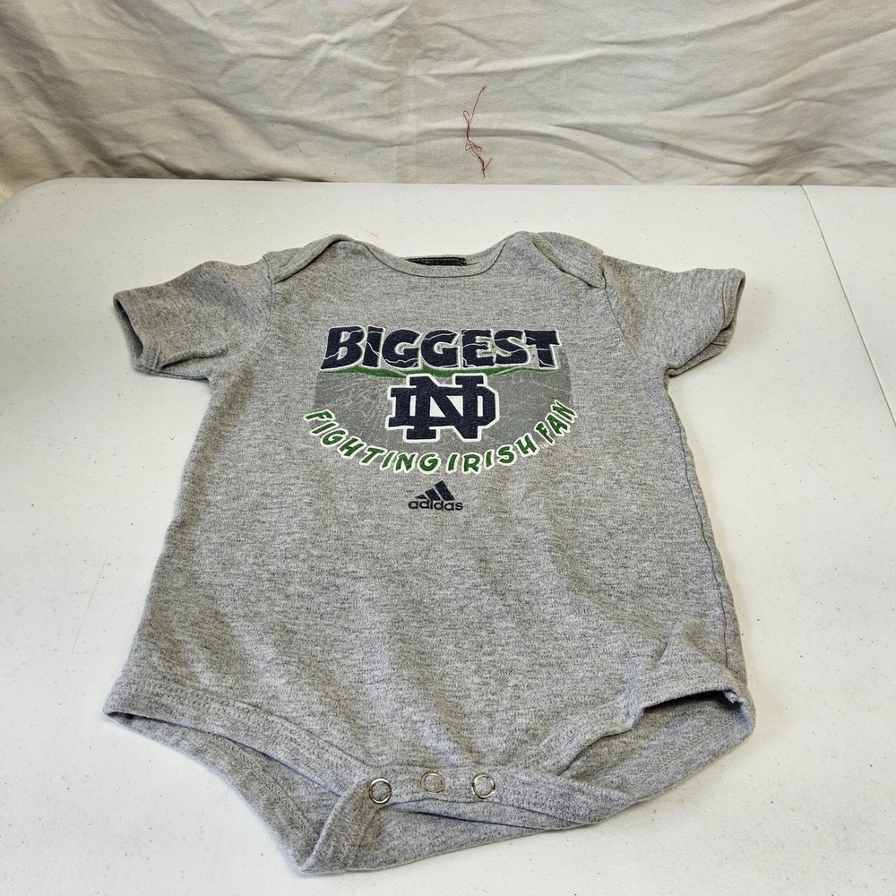 Adidas Notre Dame Fighting Irish Bodysuit Kids 18M Gray Biggest Fan Onesie